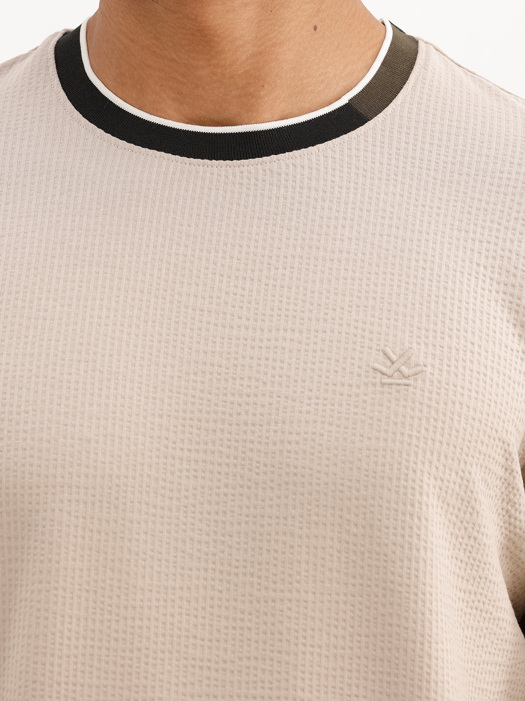Slim Fit Textured Contrast Collar T-Shirt | Beige | WTS02HSSL1221S