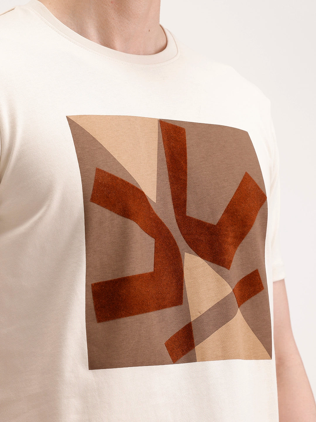 Slim Fit Flock Printed T-Shirt | Beige