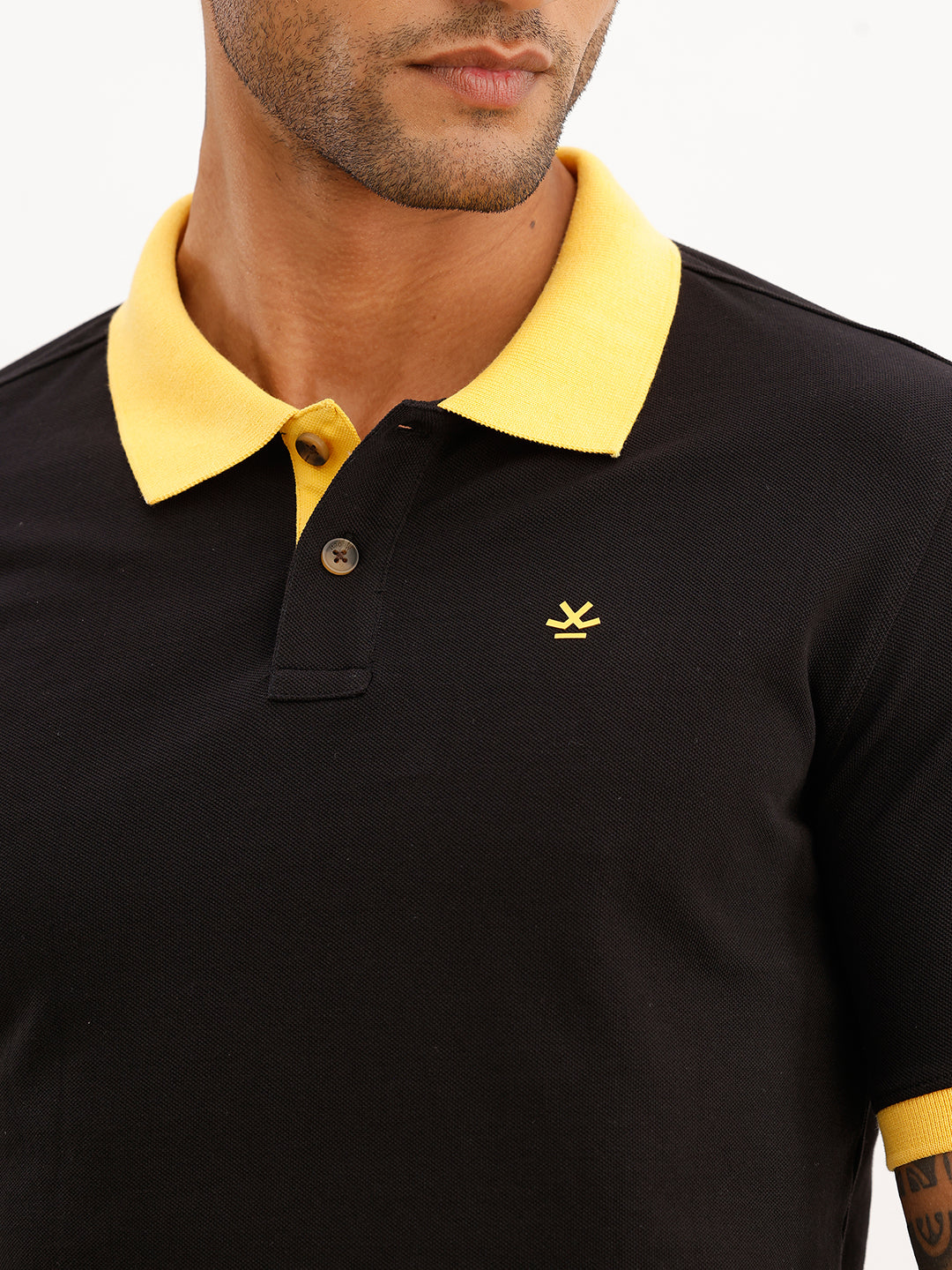 Slim Fit Contrast Collar Polo T-Shirt | Black