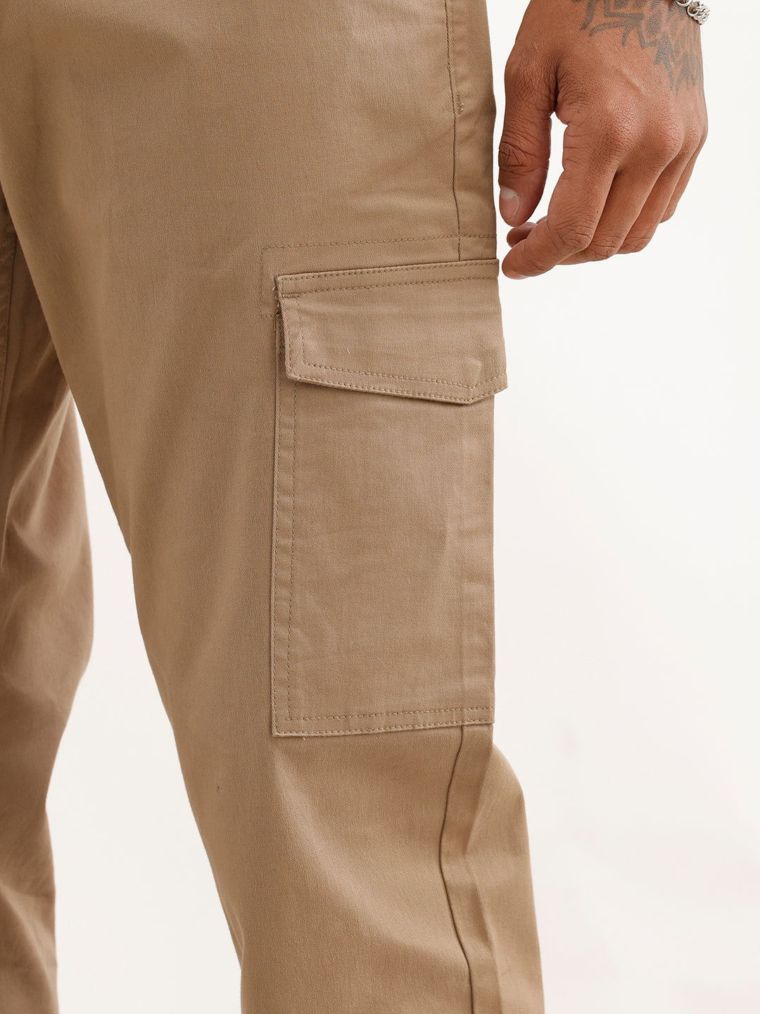 Solid Straight Fit Cargo Trouser | Khaki