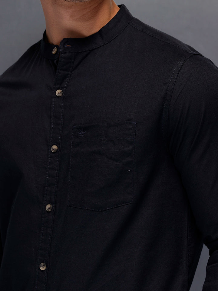 Men's Casual Mandrin Collar Shirt   |  Navy Blue