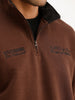 Oversized Embroidered Semi-Zipper Sweatshirt | Brown