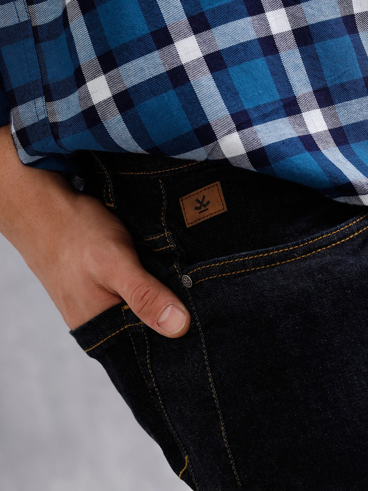 Solid Slim Tapered Jeans | Dark Blue