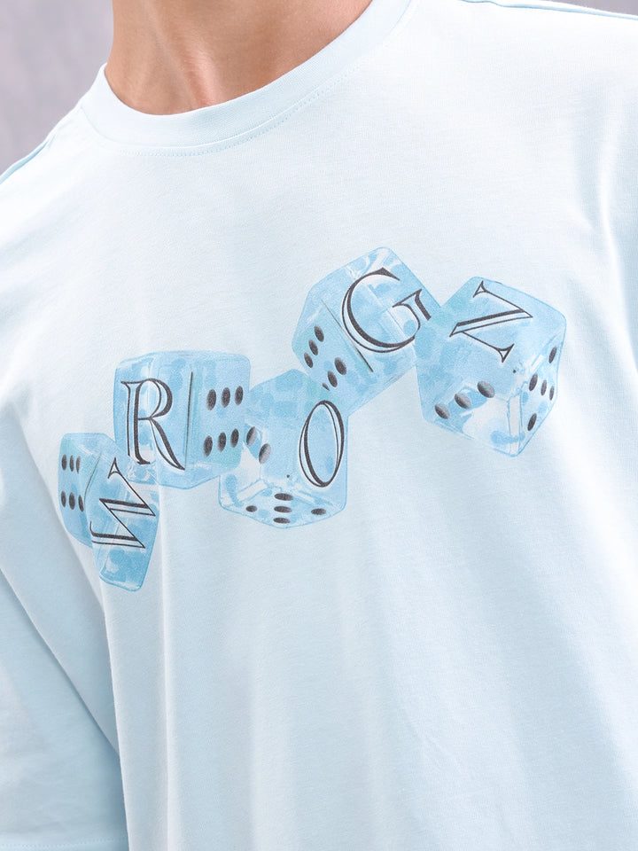 Dice Inspired Graphic Printed Oversized Fit T-shirt | Light Blue