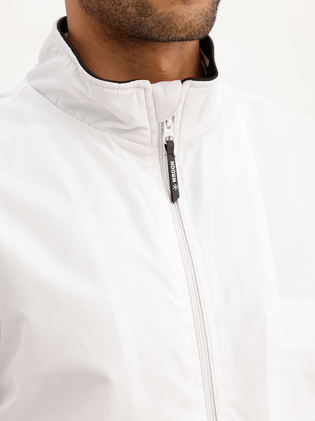 Solid Regular Fit Zipper Jacket | White