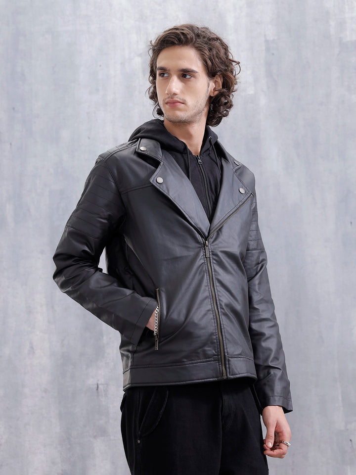 Men’s Black Slim Fit Biker Jacket | Black