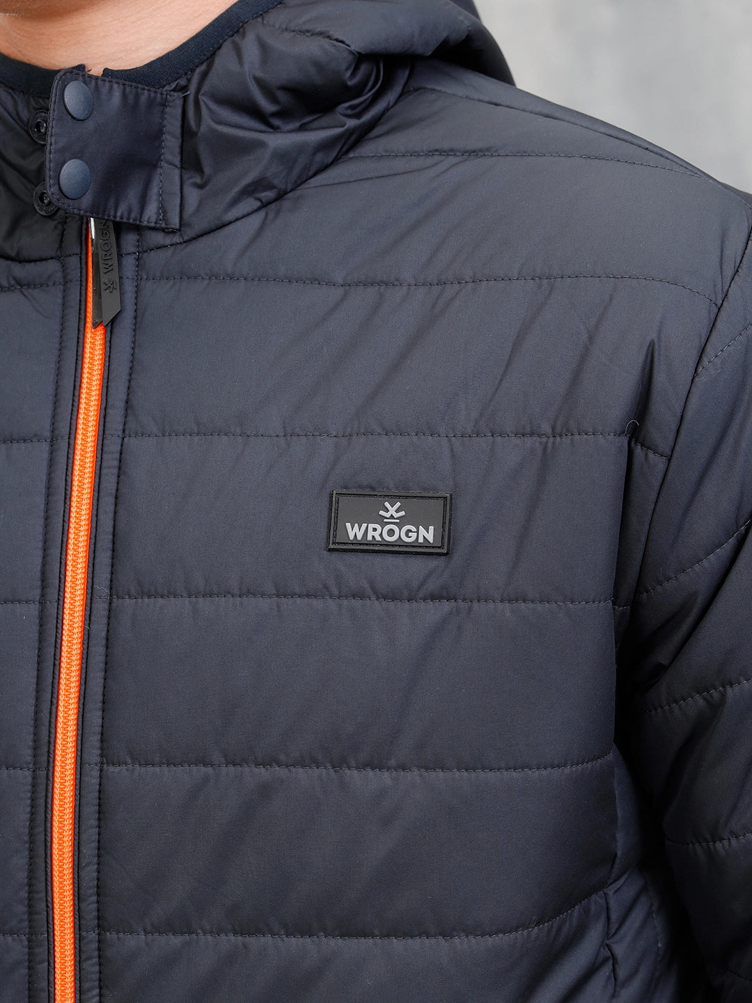 Hooded Puffer Bomber Jacket | Navy Blue