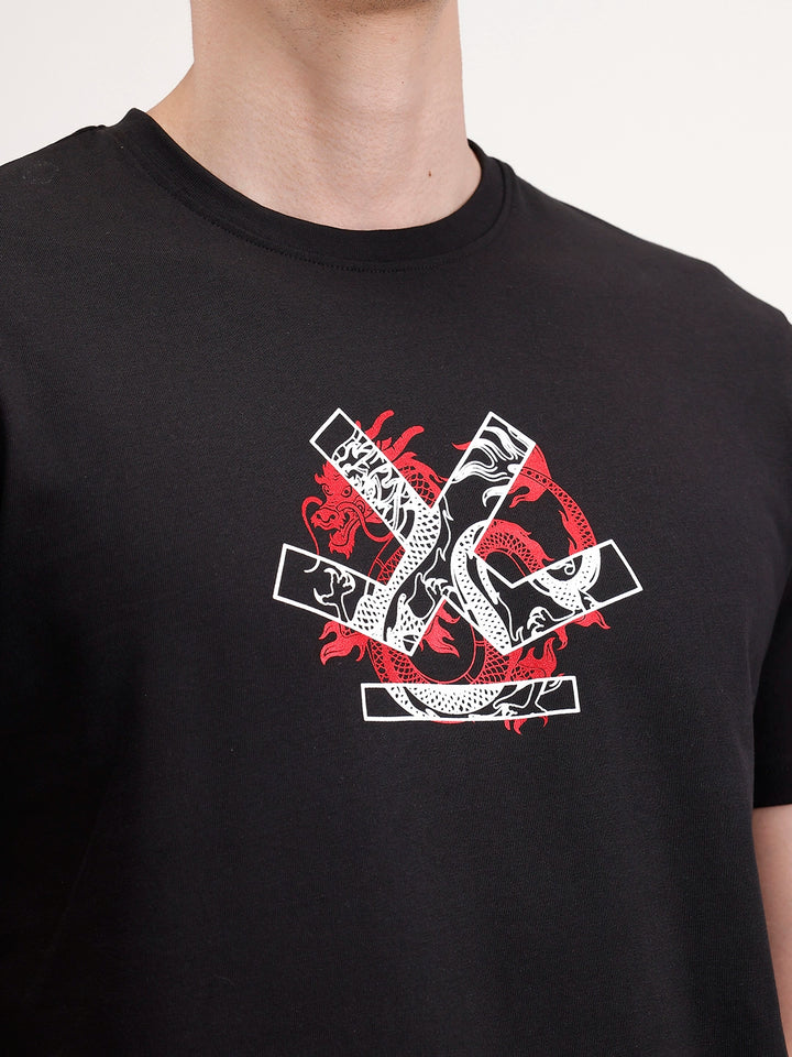 Slim Fit Foil Printed T-Shirt | Black