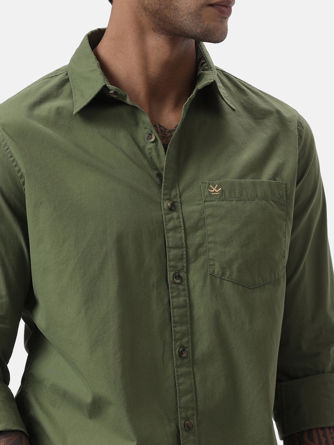 Light Olive Solid Casual Shirt