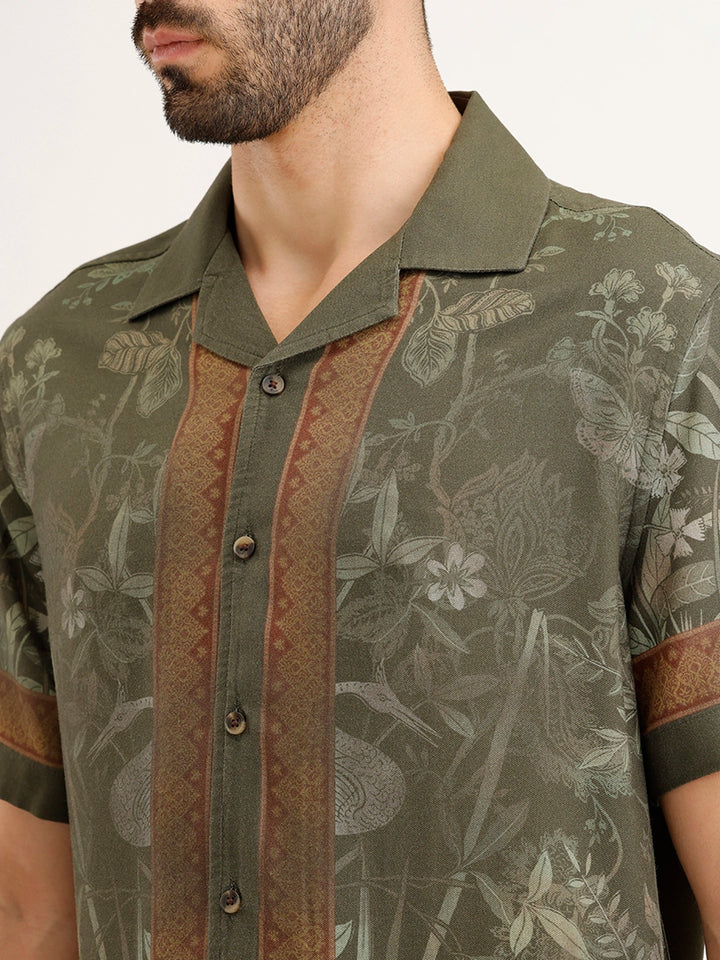 Slim Fit Resort Collar Shirt |Olive