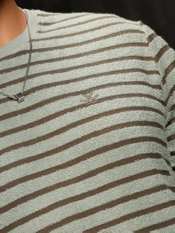 Textured Loose Knit Slim Fit T-Shirt | Olive