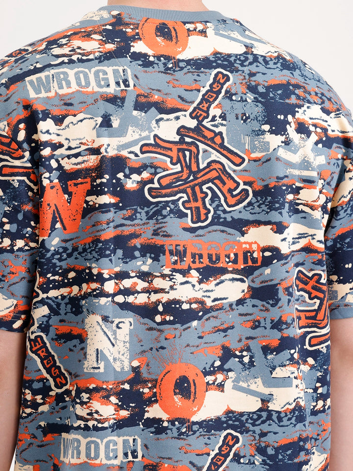 Classic Oversized AOP T-Shirt  | Navy Blue