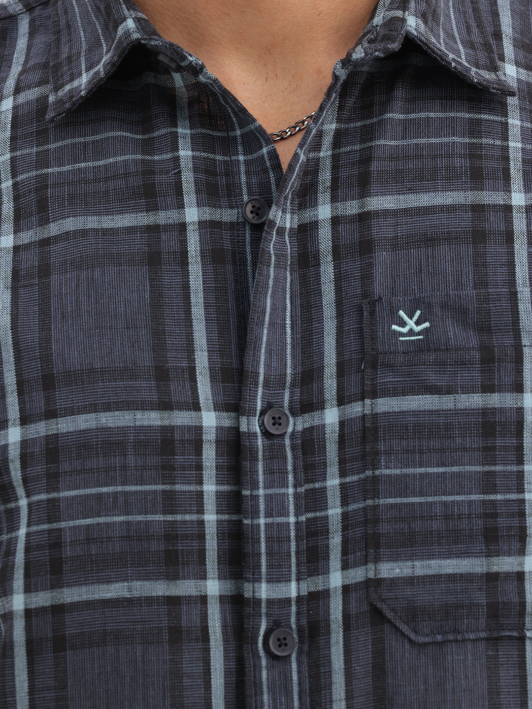 Slim Fit Checkered Full Sleeve Shirt | Blue