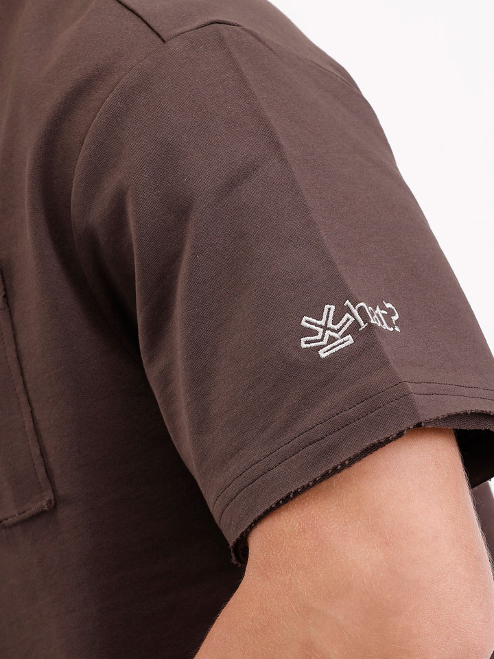 Oversized Solid Patch Pocket T-Shirt | Brown