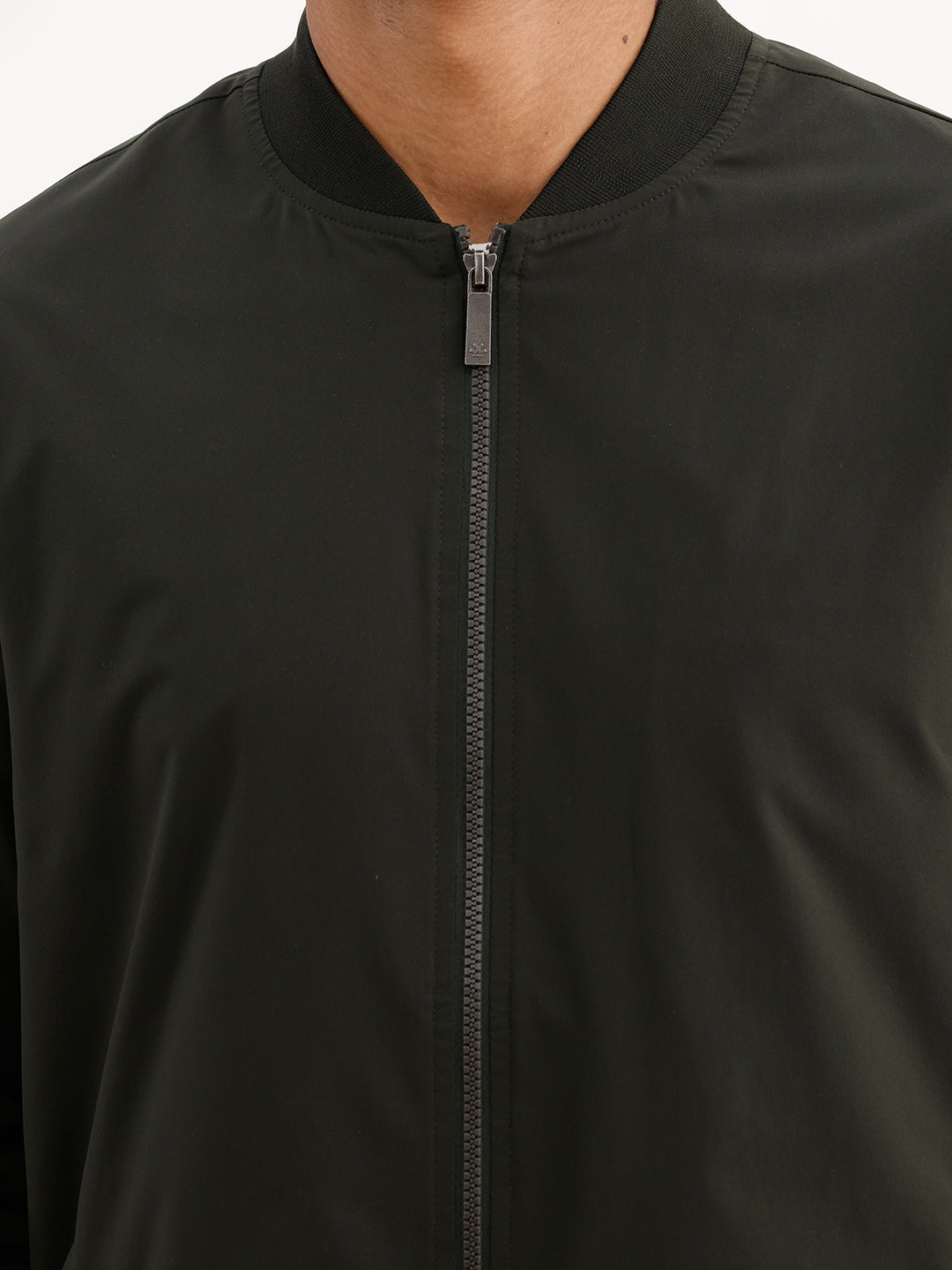 Solid Regular Fit Zipper Jacket | Olive