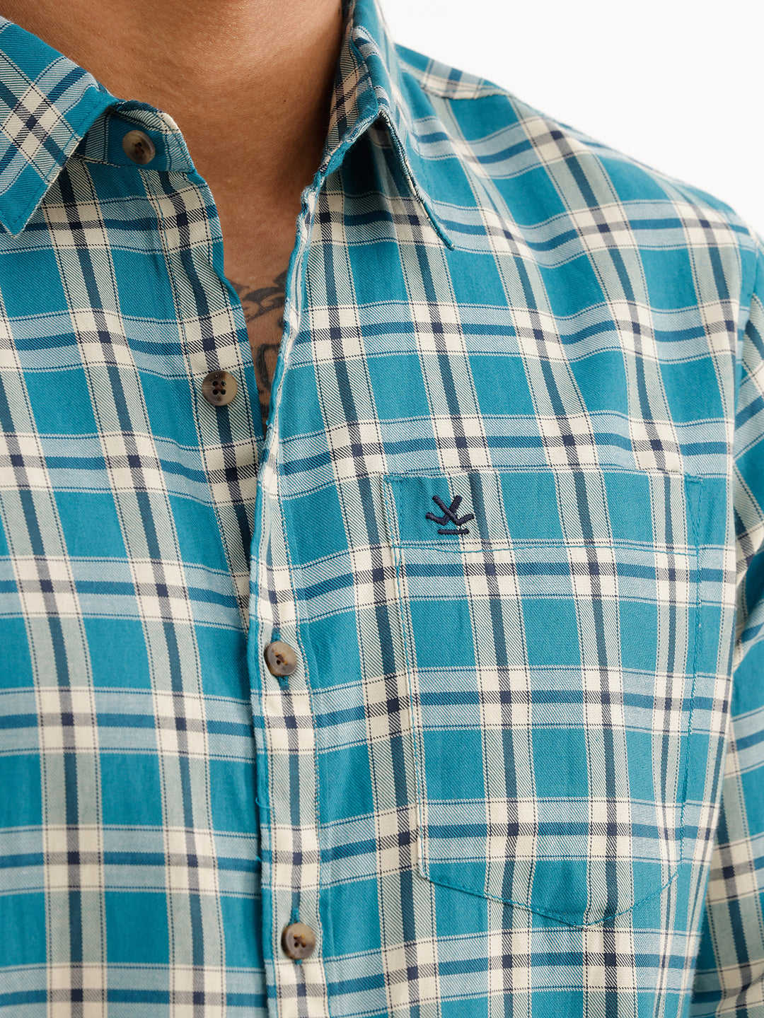 Regular Fit Full Sleeve Checkered Shirt | Teal