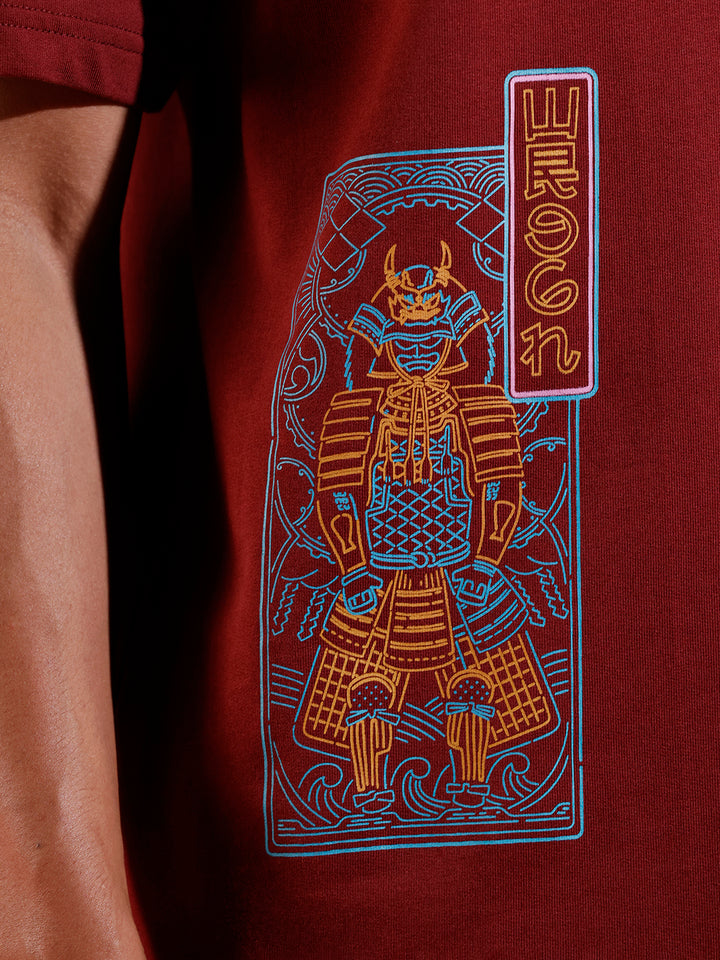 Oversize tshirt with warrior motif prints | Maroon