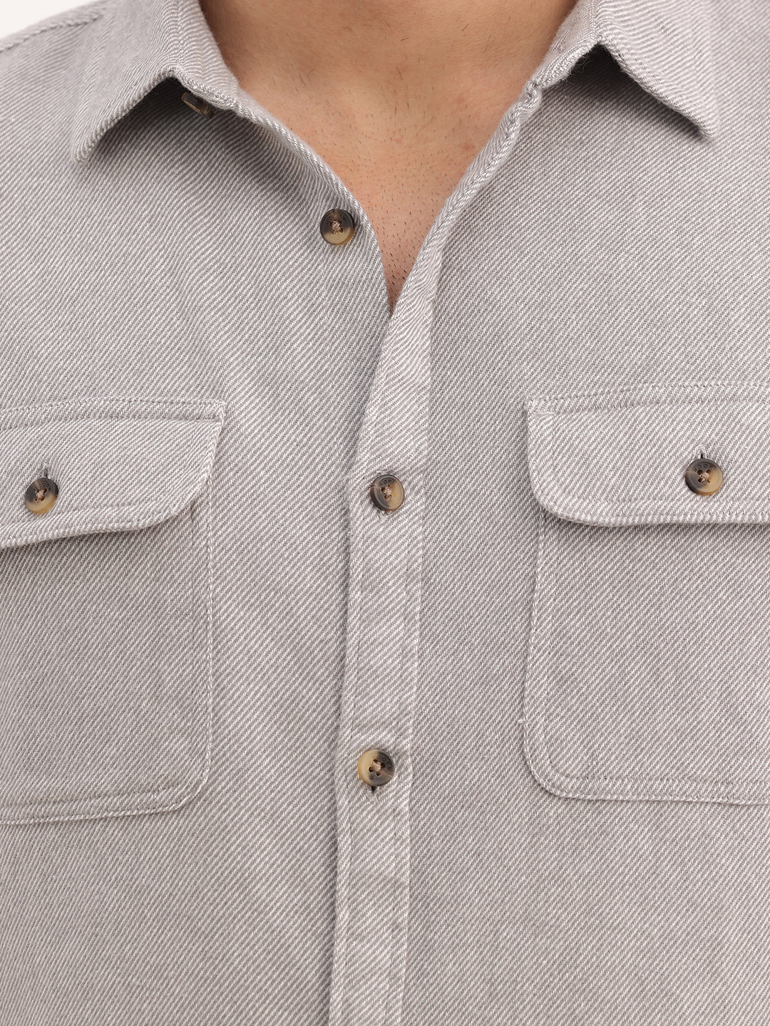 Slim Fit Double Pocket Full Sleeve Shirt | Grey