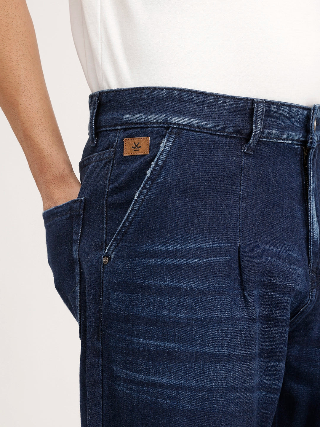 Loose Pleat Fit Denim Jeans | Dark Blue