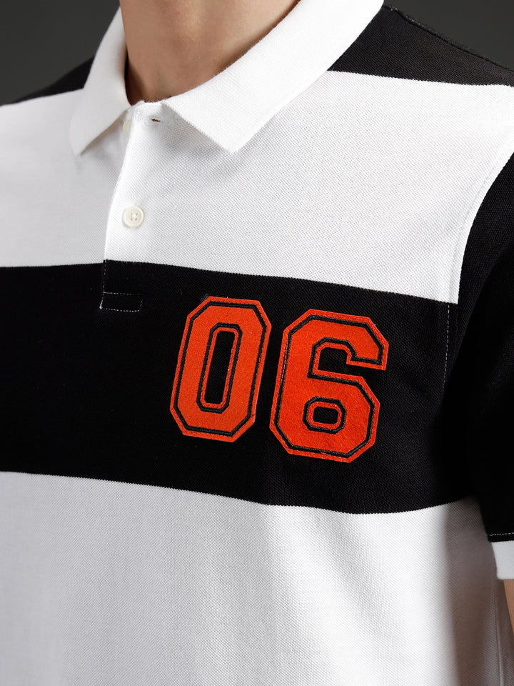 Wrogn Striped Colorblocked Varsity Polo | Black