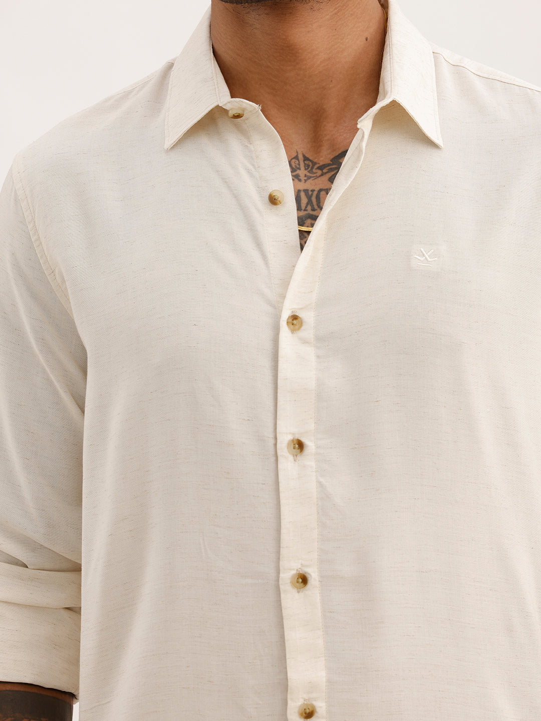 Solid Linen Blend Full Sleeve Shirt | Cream