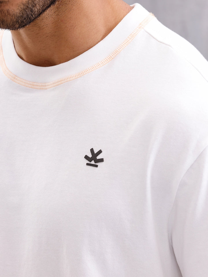 Flat Lock Stitch Detail Oversized Fit T-shirt With Hd Printed Logo | White