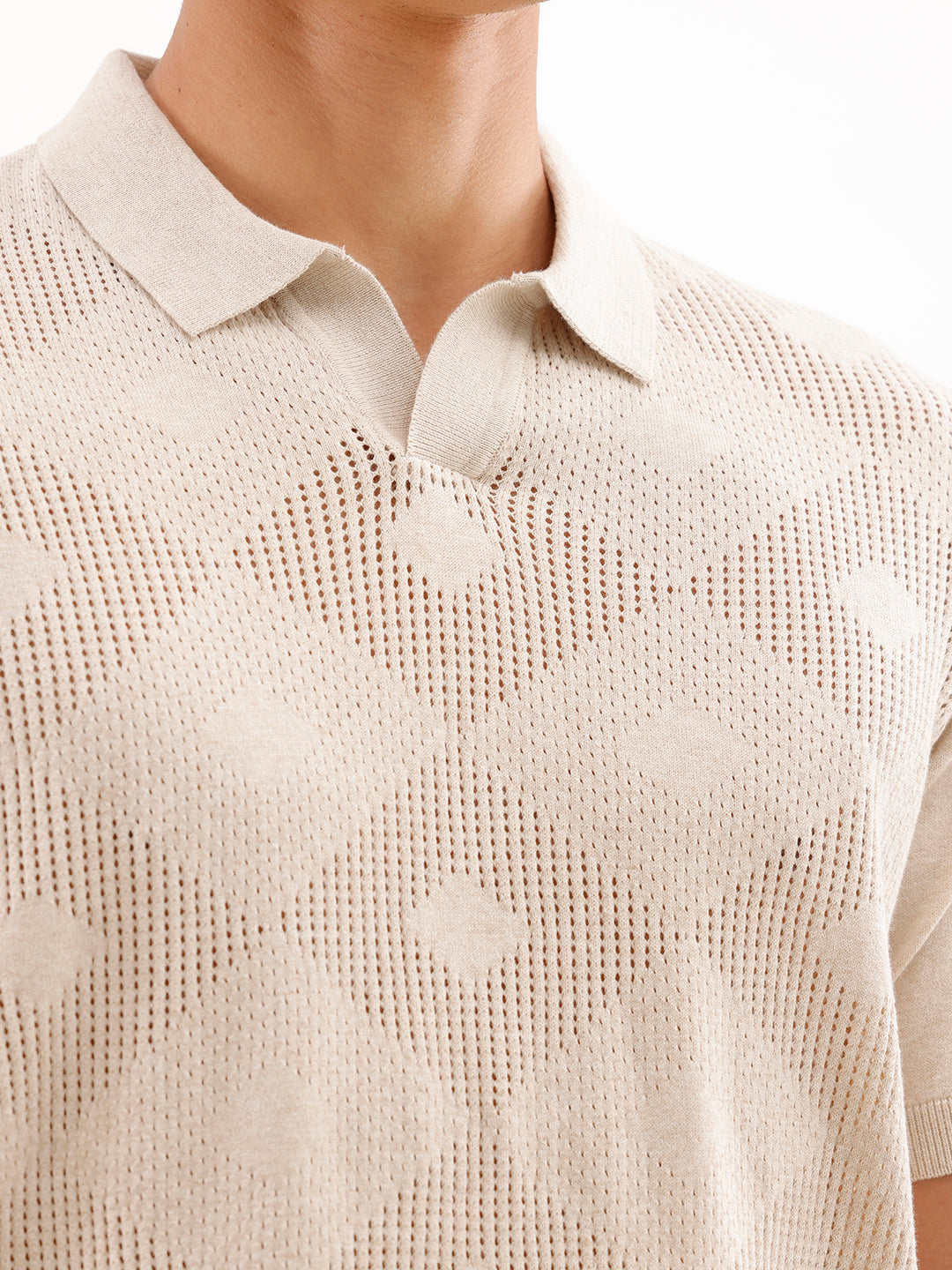 Textured Slim Fit T-Shirt  | Ecru
