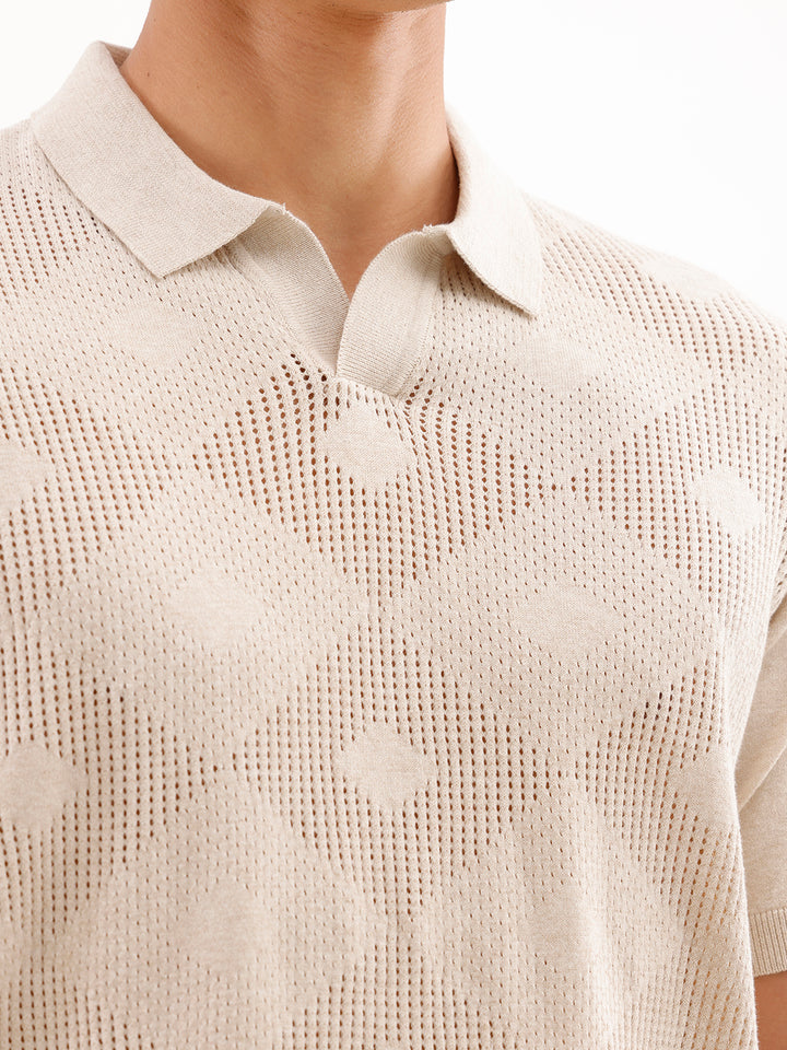 Textured Slim Fit T-Shirt  | Ecru