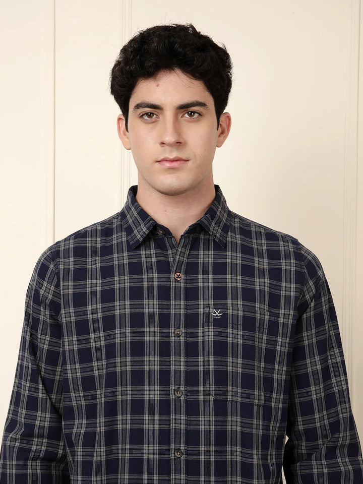 Checkered Full Sleeve Shirt in Navy Blue