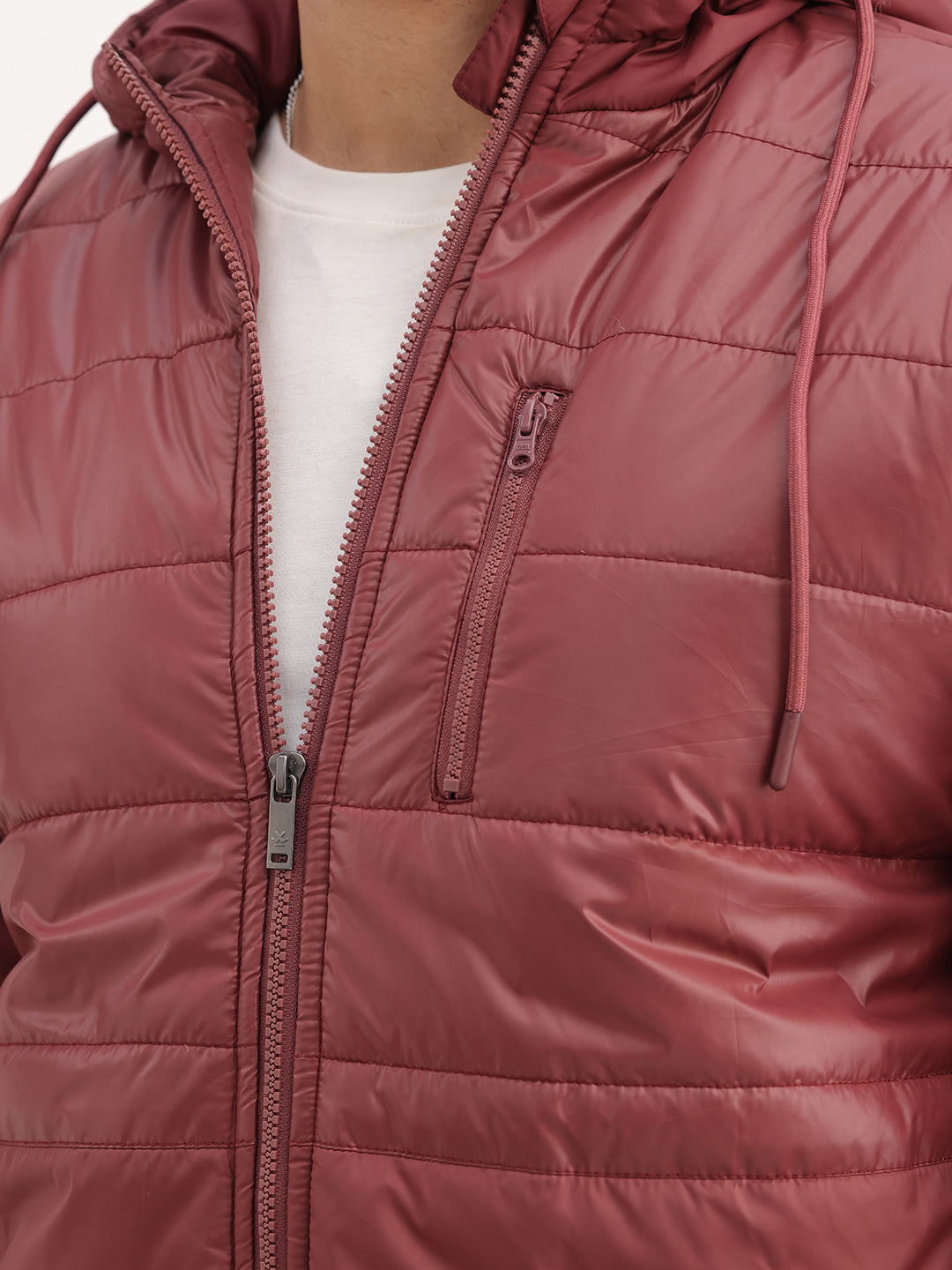 Solid Hooded Puffer Jacket | Wine