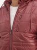 Solid Hooded Puffer Jacket | Wine