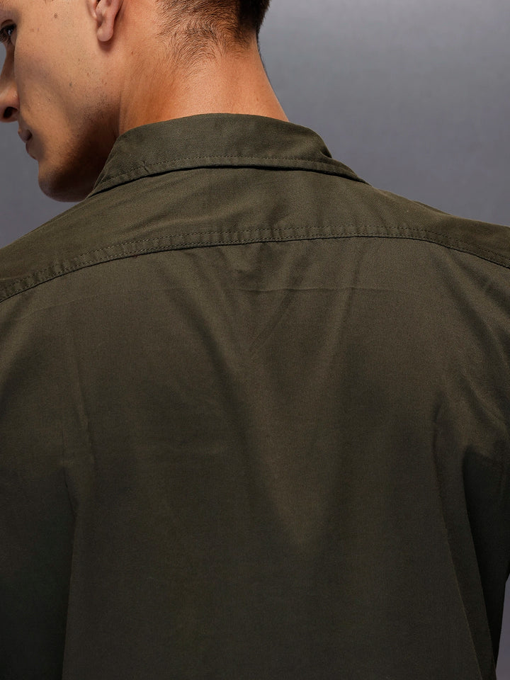 Men's structured shirt with pocket styling | Olive