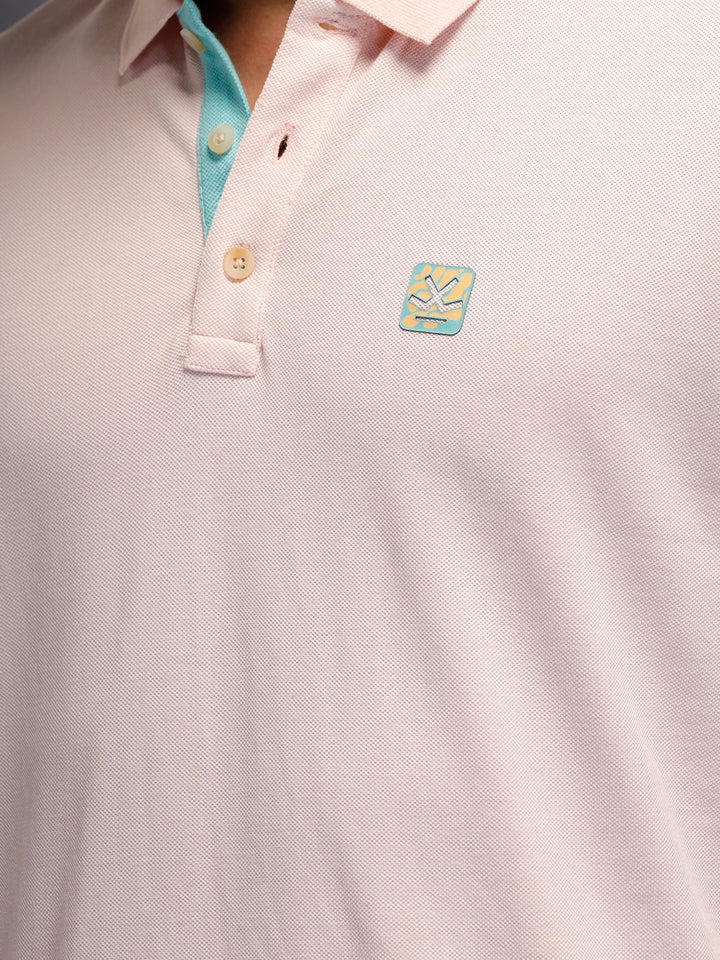 Men's casual slim fit polo t-shirt with contrast detail  | Pink