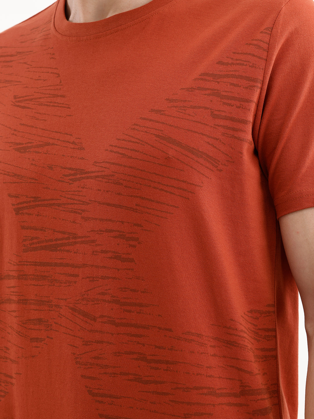 Slim Fit Placement Printed T-Shirt  | Rust