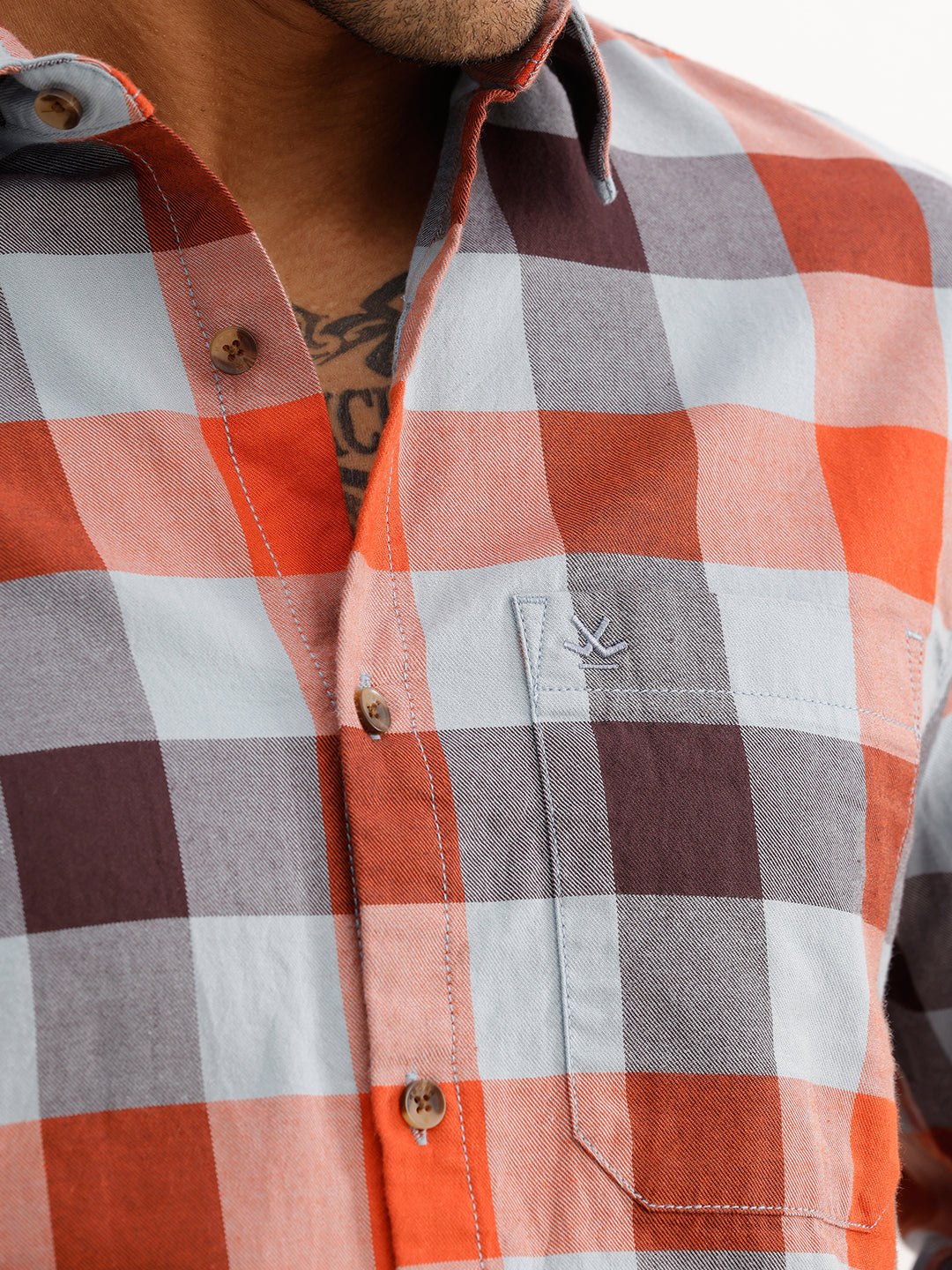 Regular Fit Full Sleeve Checkered Shirt | Grey
