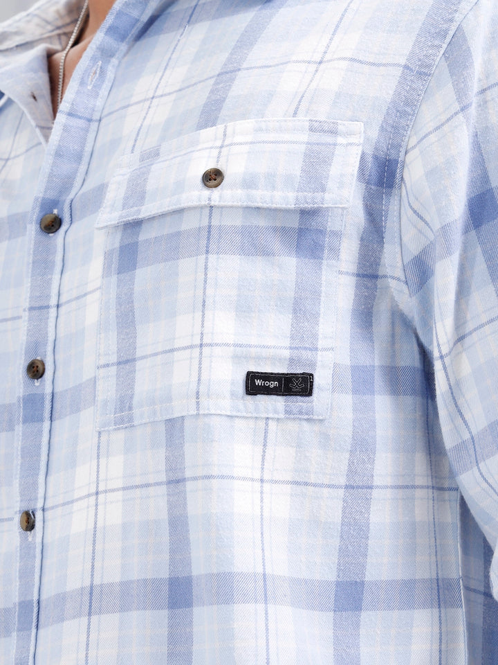 Comfort Fit Checkered Pattern Shirt With Double Pockets | Blue