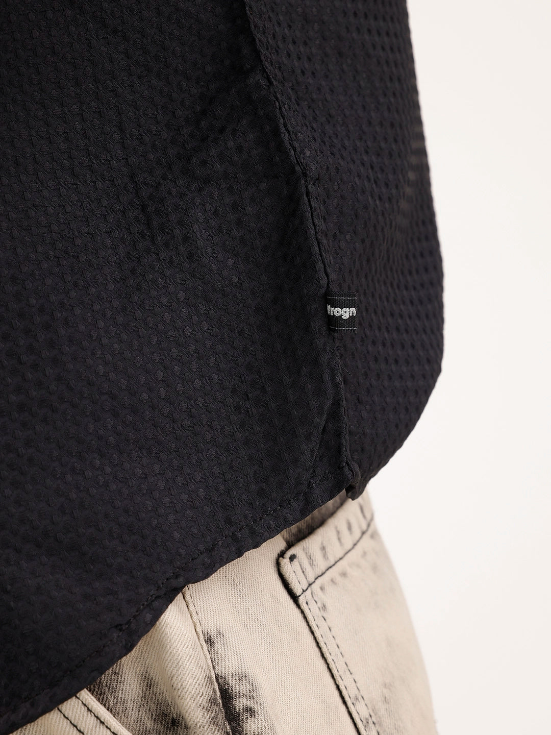 Oversized Fit Double Pocket Textured Shirt | Black