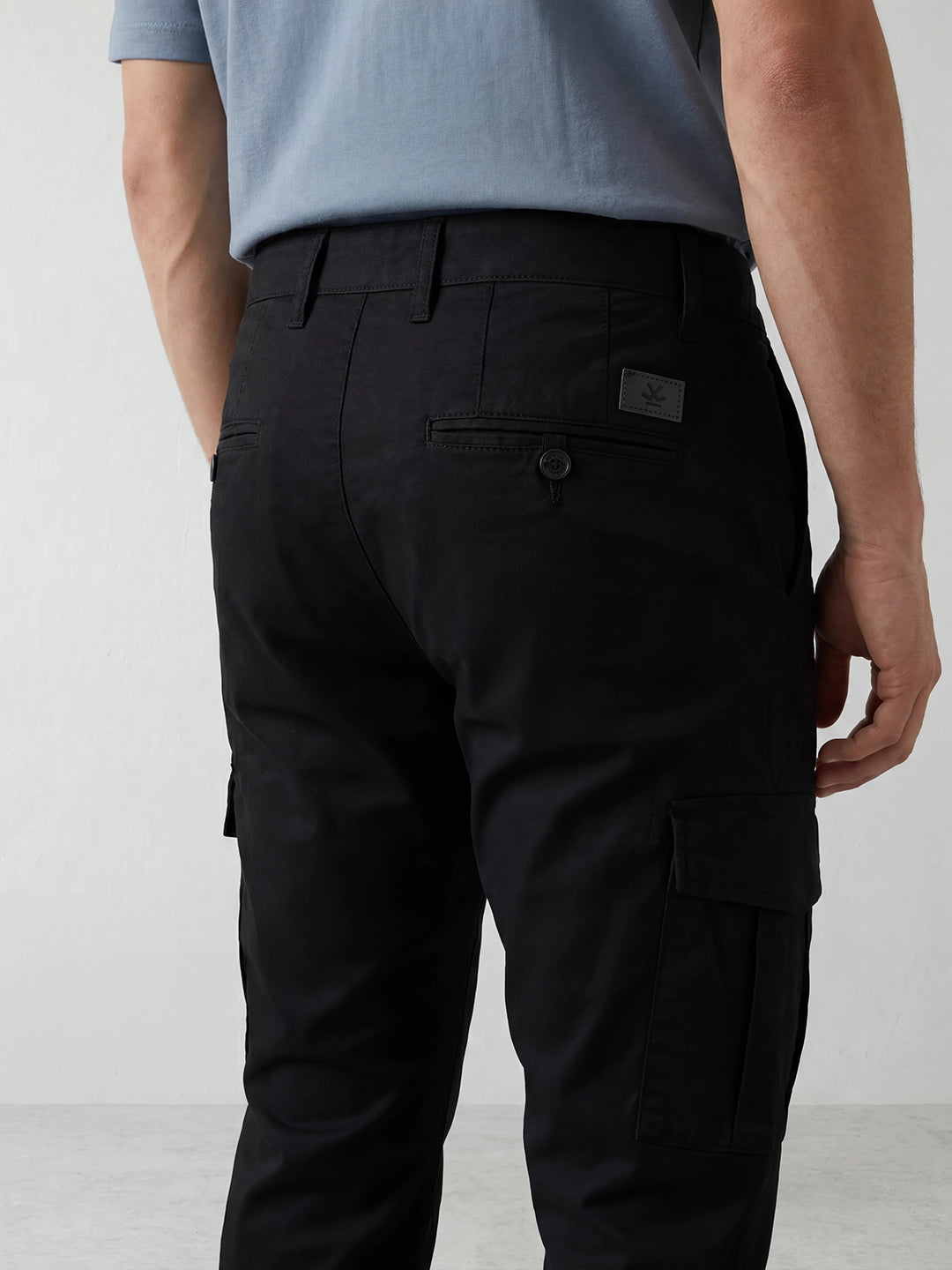 Straight Fit Solid Cargo Trouser | Black