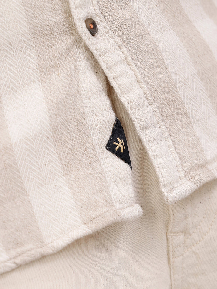 Herringbone Check Shirt In Natural Tones  |  Beige