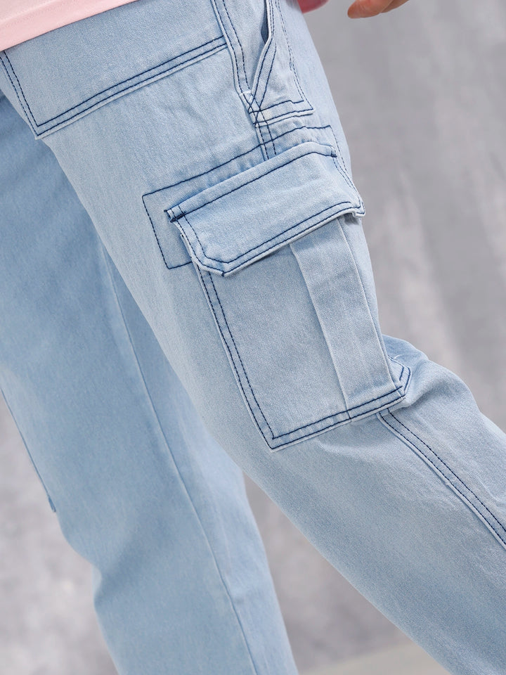 Men's Casual Cargo Fit Jeans  | Light Blue