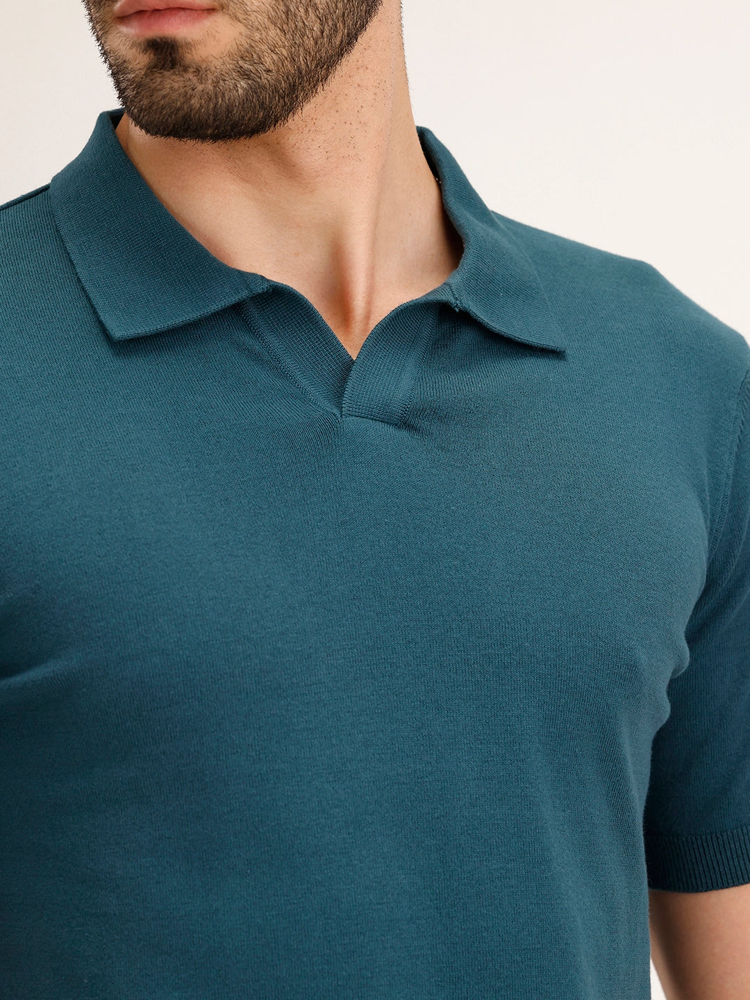 Slim Fit Flat Knit Polo T-Shirt | Teal