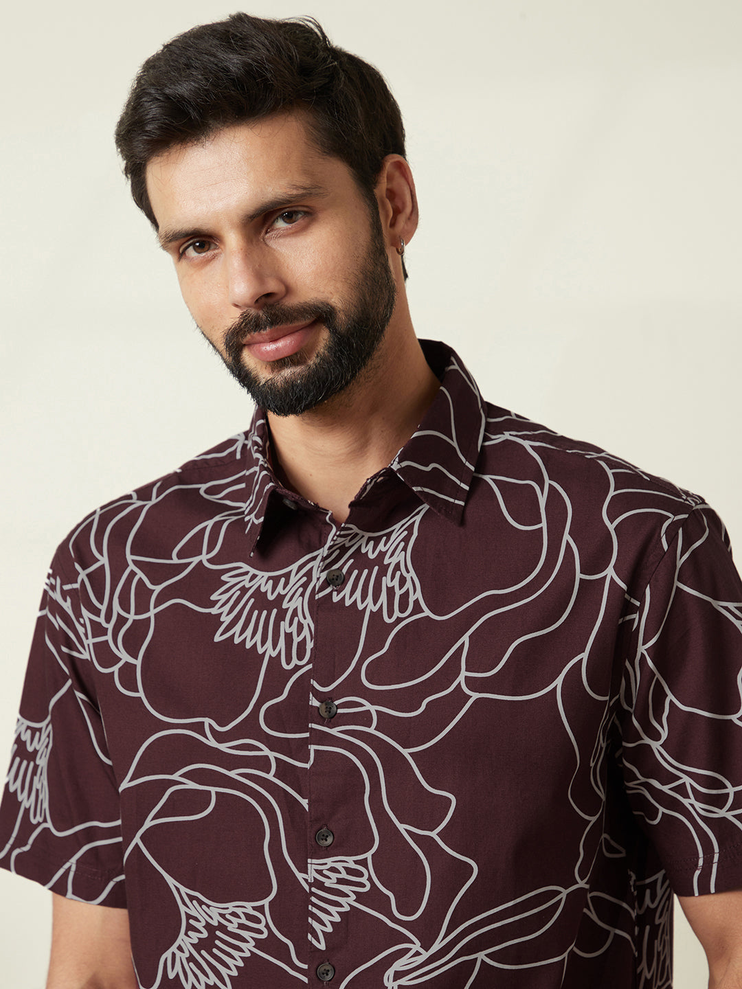 Abstract AOP Comfort Fit Shirt in Maroon