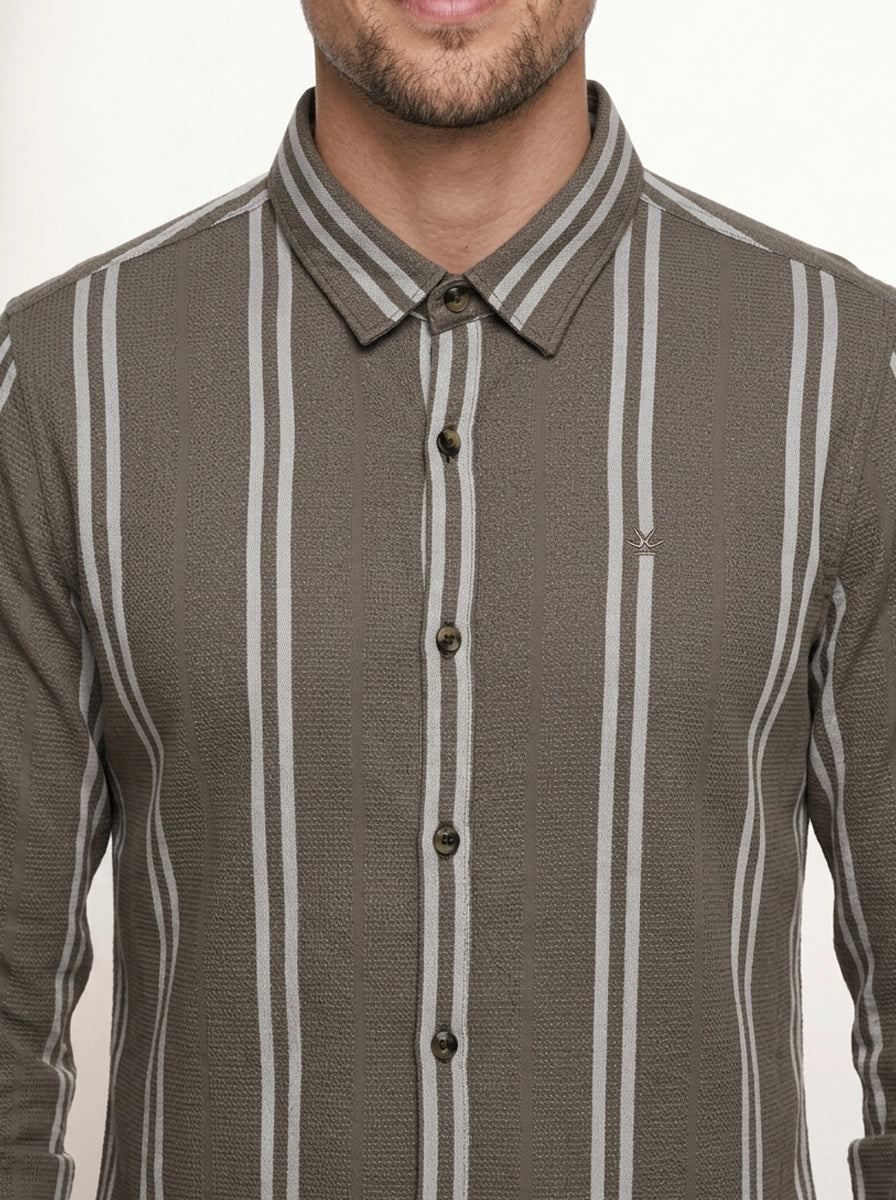 Slim Fit Striped Shirt | Brown