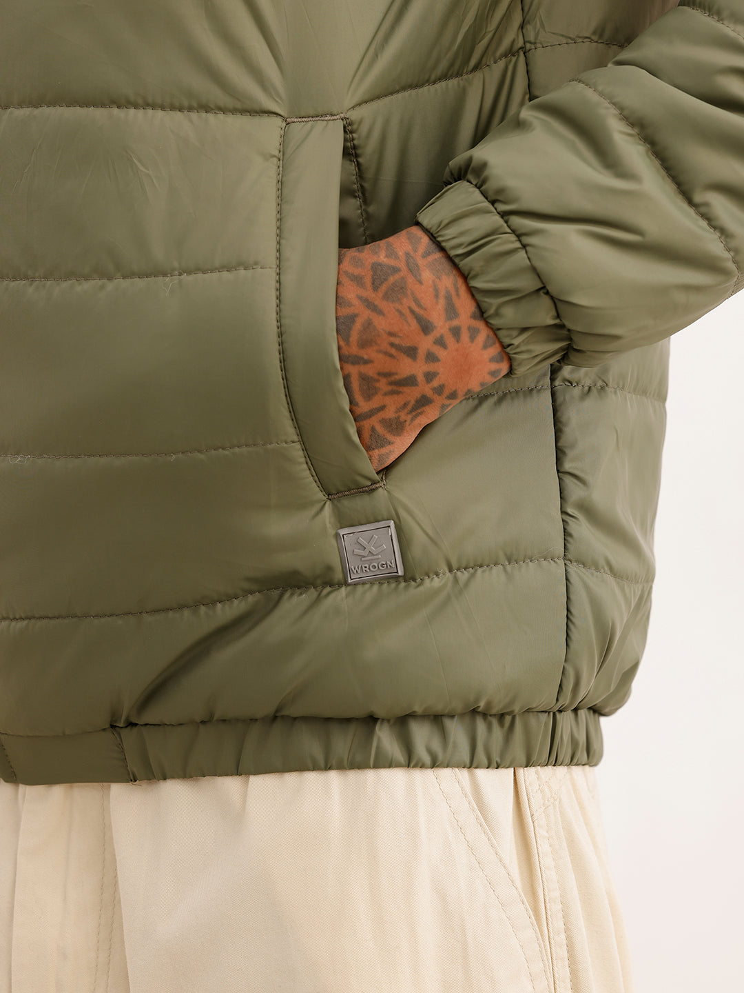 Solid Regular Fit Puffer Jacket | Green