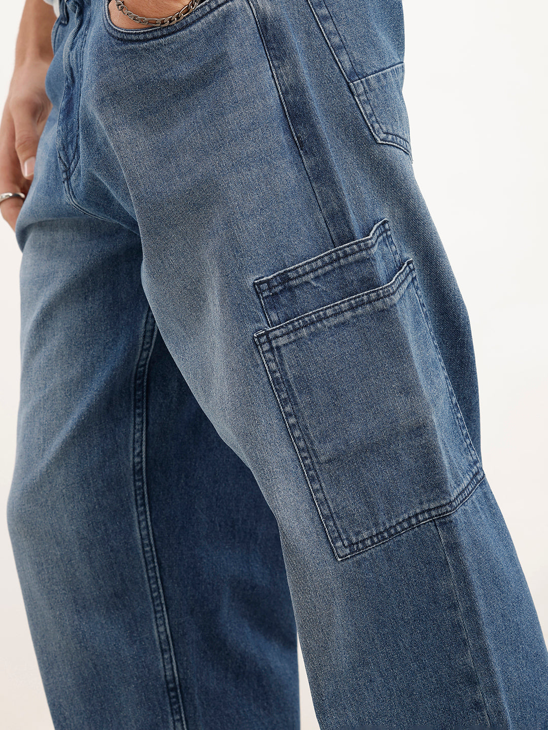Classic Loose Fit Denim Cargos | Light Blue