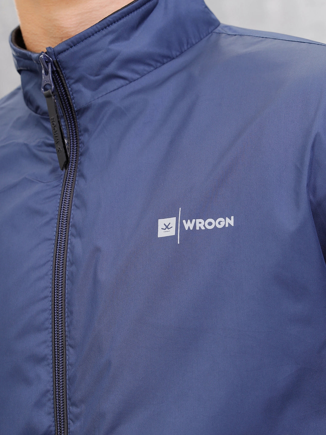 Regular Fit Full Zip High Neck Jacket | Blue