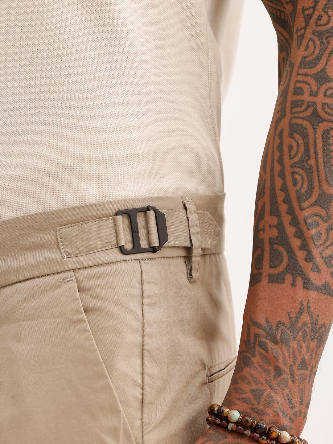 Solid Slim Fit Pleated Trouser | Beige