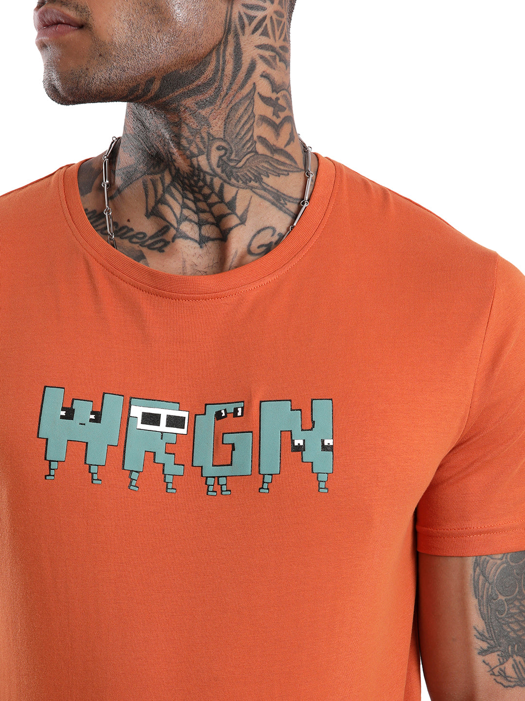 Wrogn Pixel Printed Rust T-Shirt