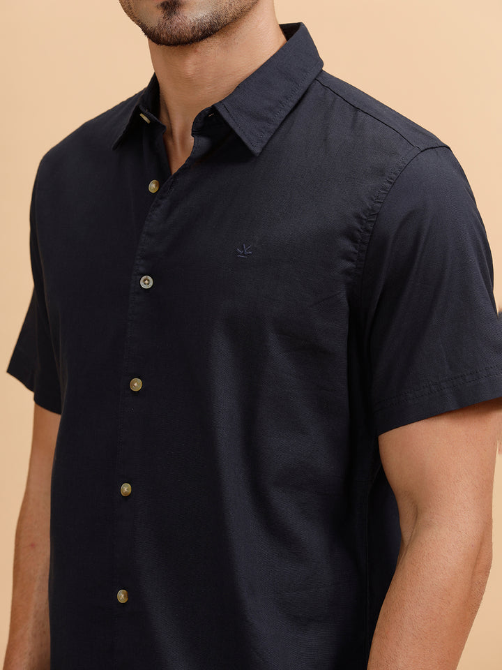 Solid Short Sleeve Regular Fit Shirt | Navy Blue