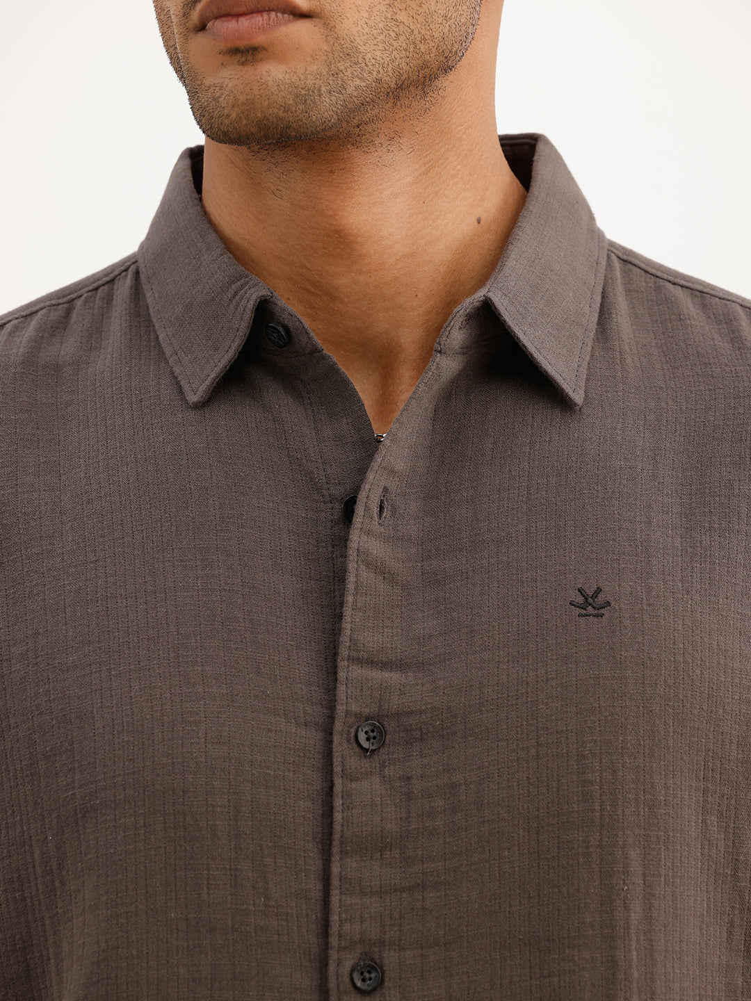Textured Slim Fit Solid Shirt | Dark Grey | WSH02FSSL0012S